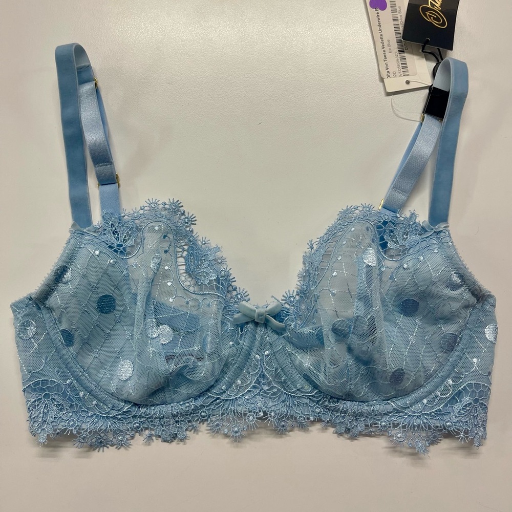 NWT Journelle Dita Von Teese Vedette Underwire Lace Sheer Bra Ice Blue 32D - Picture 7 of 13